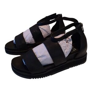 Eileen Fisher‎ Keno Leather Platform Wedge Sandals Women's 9 Ankle Straps Zip